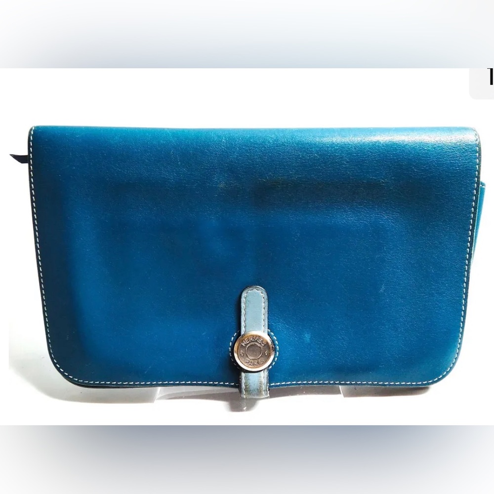 HERMES Dogon Calf Blue Duo Unisex Long Wallet